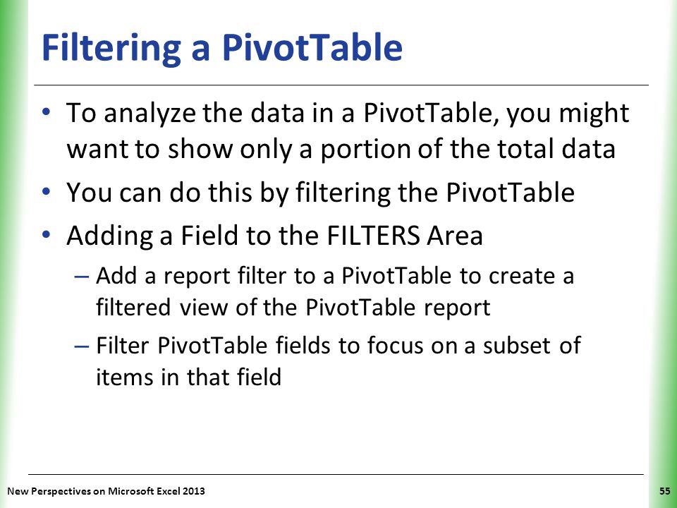 Filtering a PivotTable