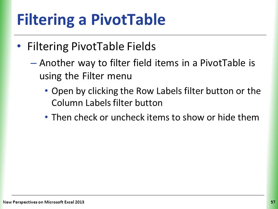 Filtering a PivotTable