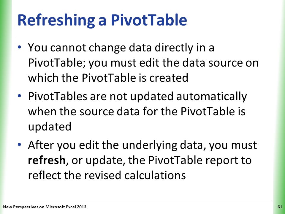 Refreshing a PivotTable
