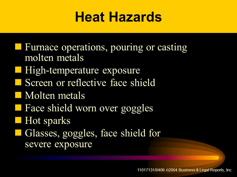 Heat Hazards Furnace operations, pouring or casting molten metals