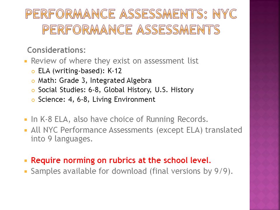 Performance Assessments: NYC Performance Assessments