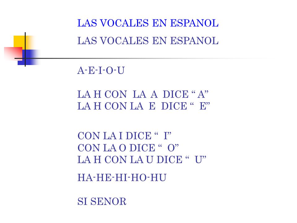 LAS VOCALES EN ESPANOL A-E-I-O-U LA H CON LA A DICE A LA H CON LA E DICE E