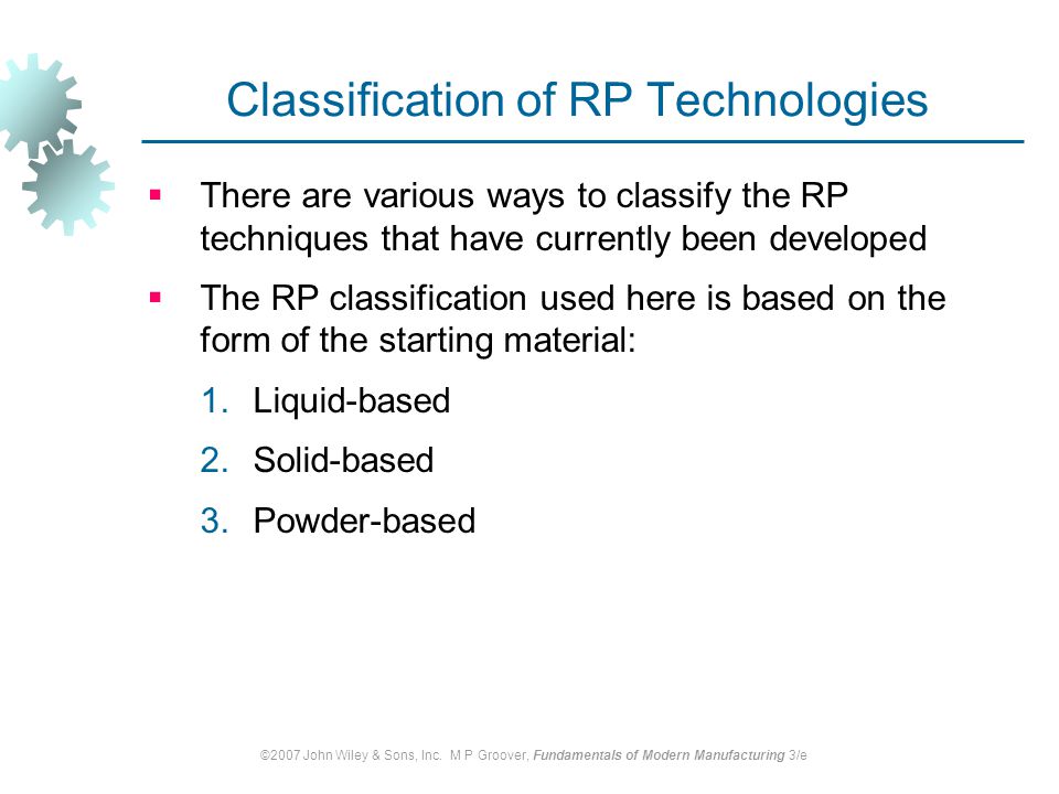 Classification of RP Technologies