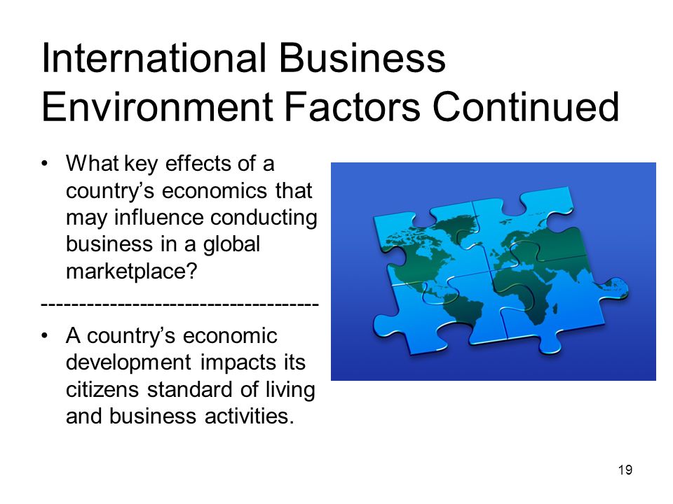 International Business Environment Factors Continued