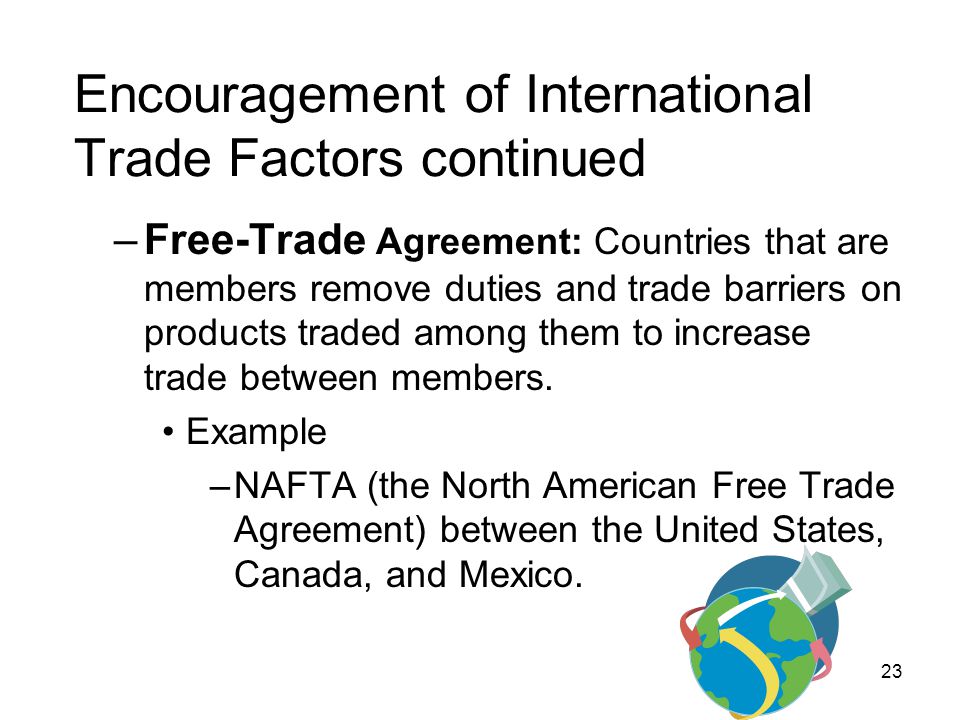 Encouragement of International Trade Factors continued
