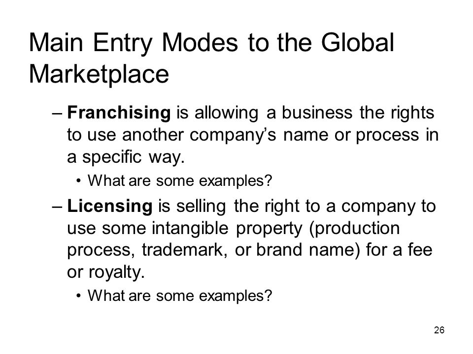 Main Entry Modes to the Global Marketplace