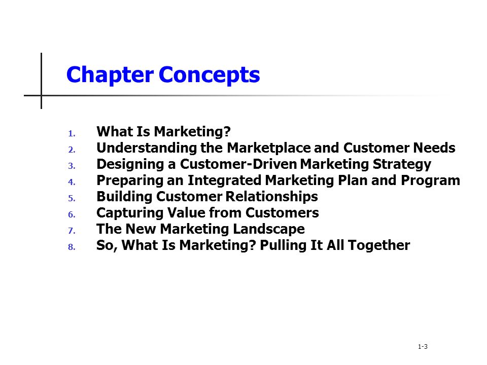 Chapter Concepts What Is Marketing