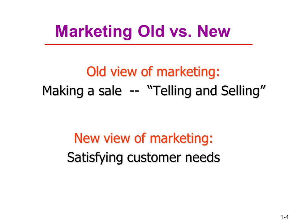 Marketing Old vs. New Old view of marketing: