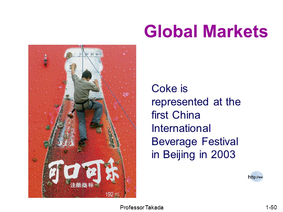 Chapter 1 Global Markets. Coke is represented at the first China International Beverage Festival in Beijing in