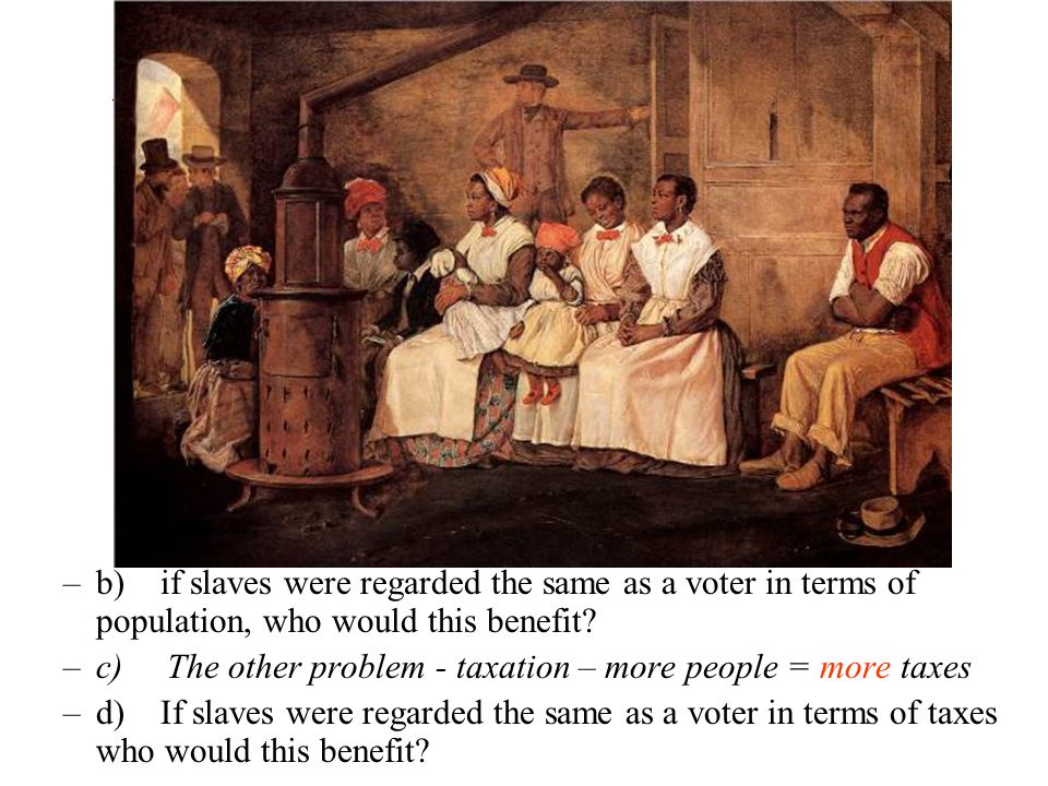 The Slavery problems b) if slaves were regarded the same as a voter in terms of population, who would this benefit