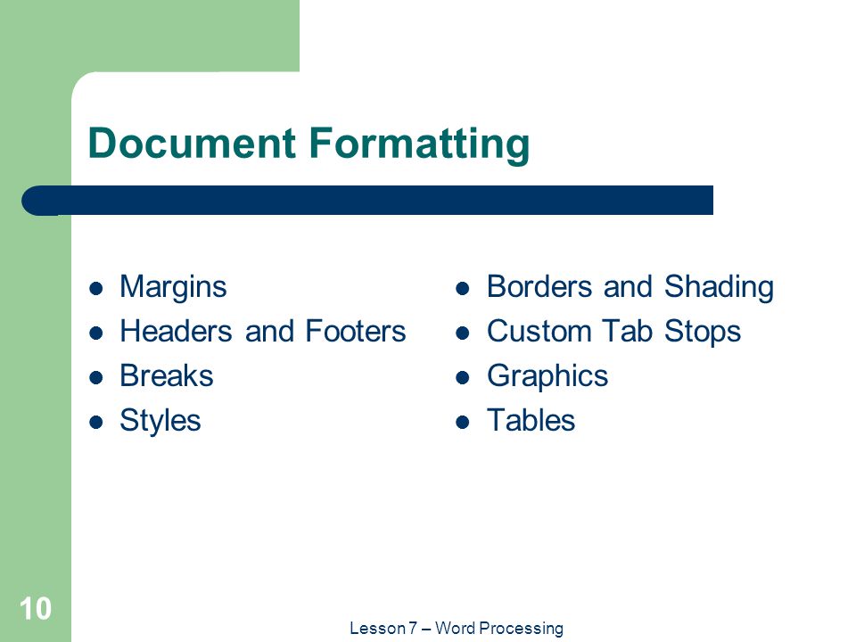 Lesson 7 – Word Processing