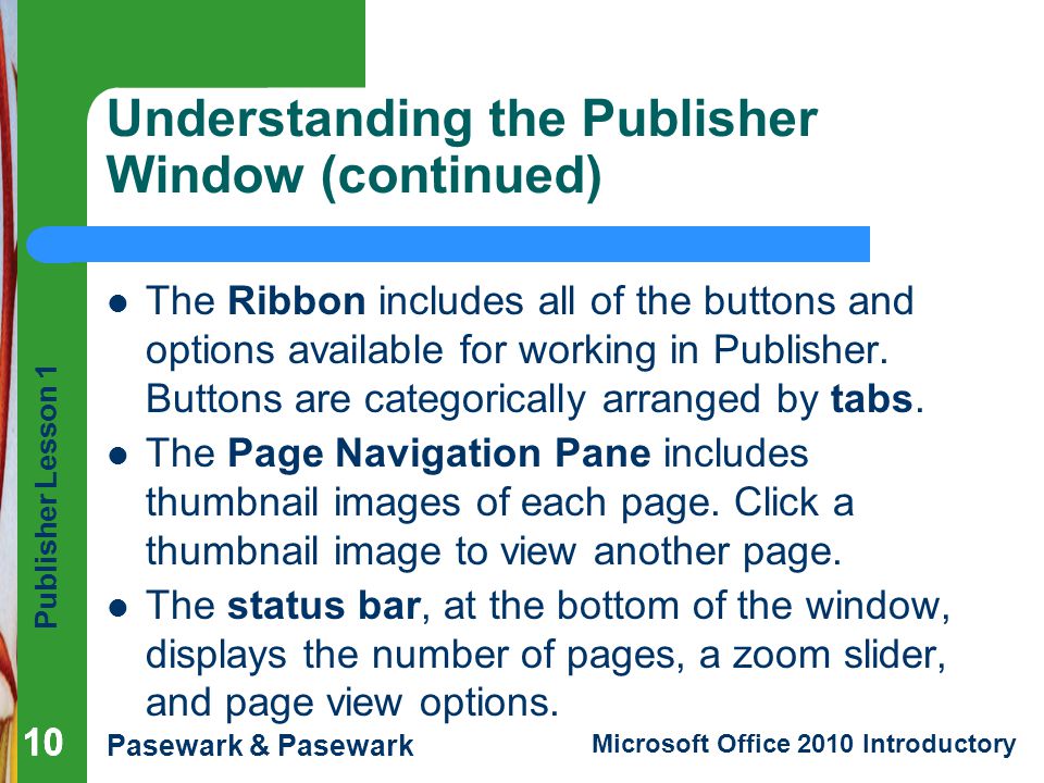 Understanding the Publisher Window (continued)