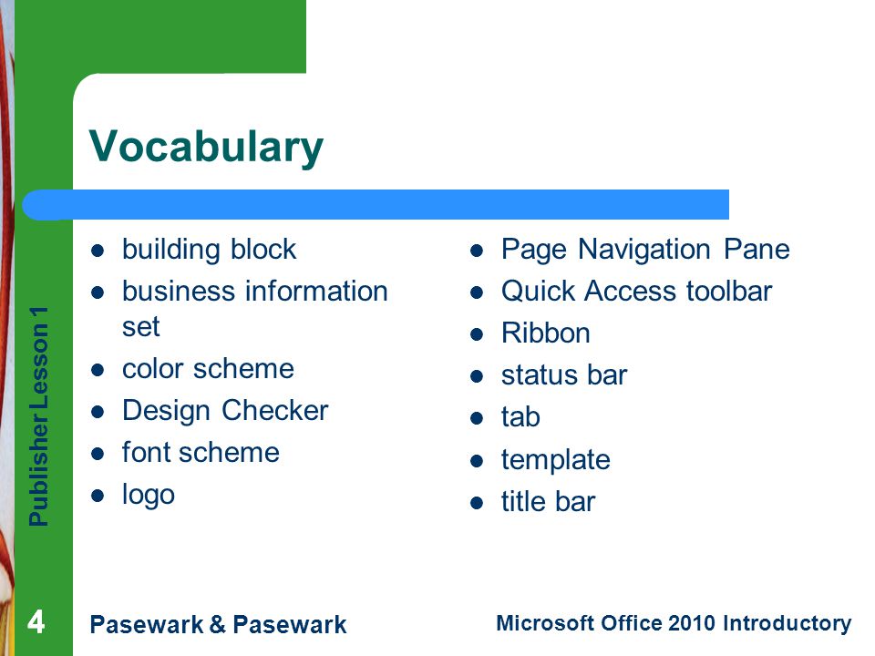 Vocabulary 4 4 building block business information set color scheme