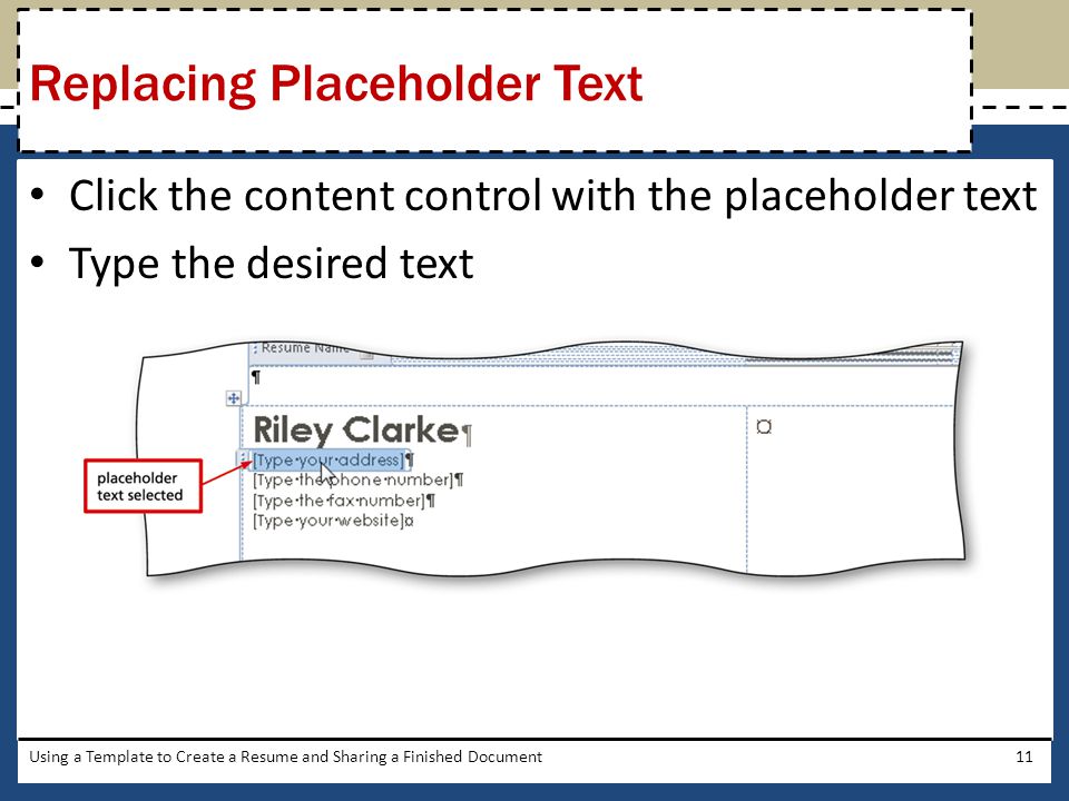 Replacing Placeholder Text