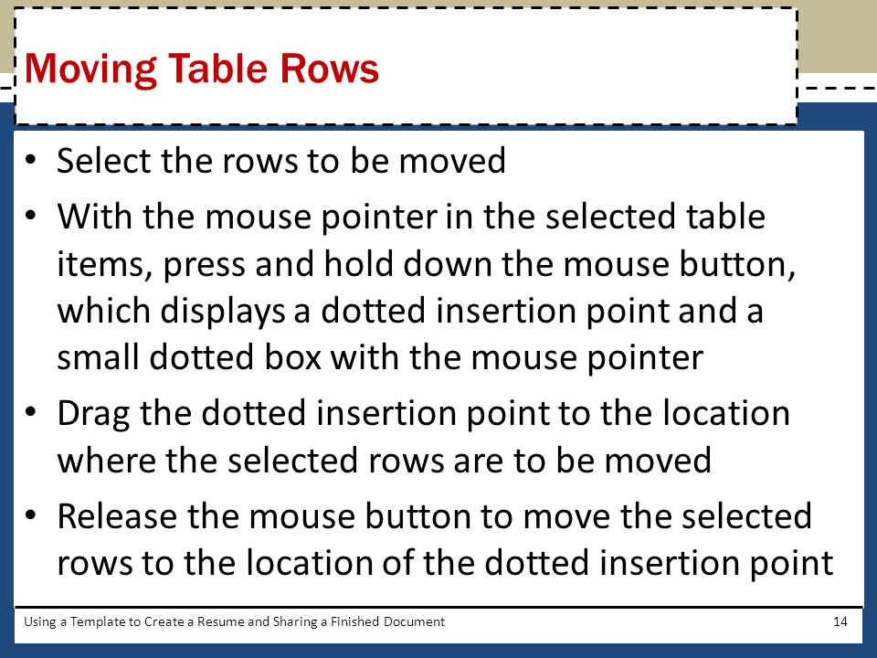 Moving Table Rows Select the rows to be moved