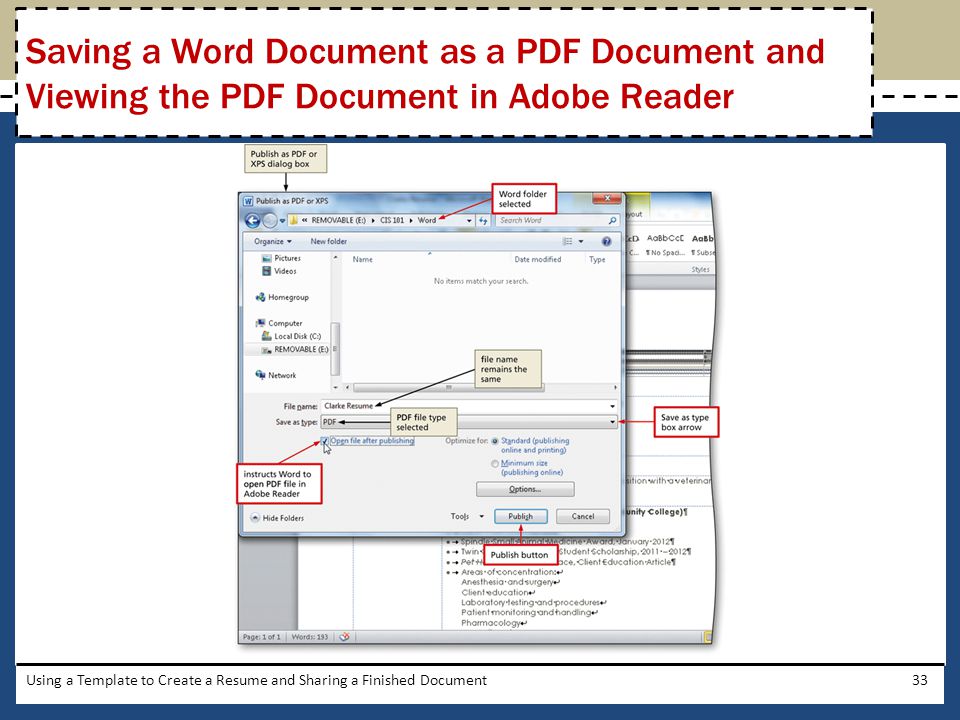 Saving a Word Document as a PDF Document and Viewing the PDF Document in Adobe Reader