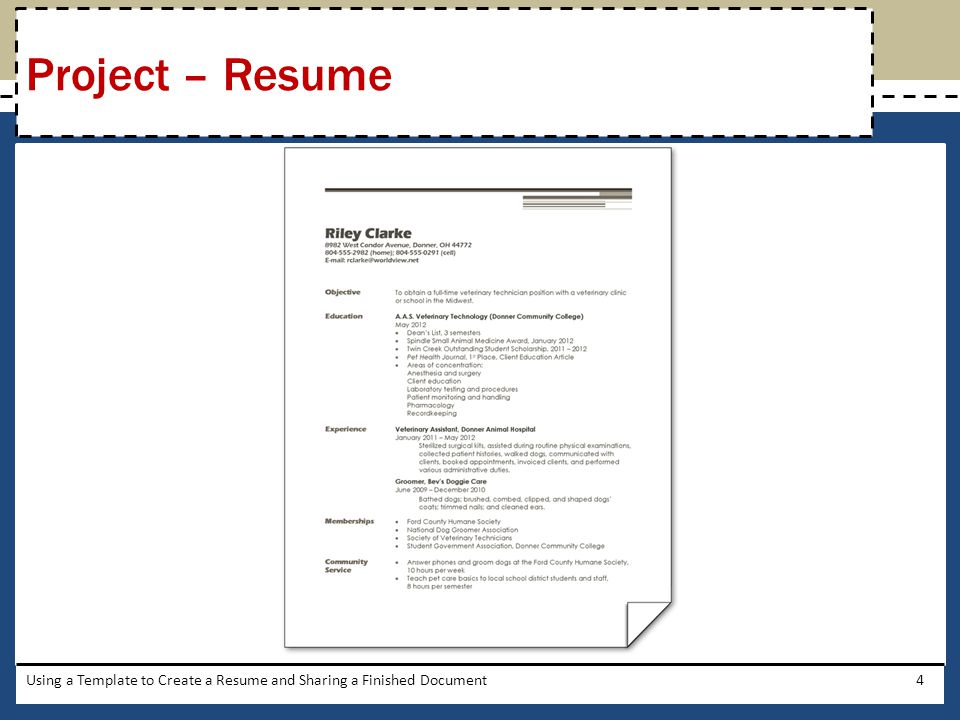 Project – Resume Using a Template to Create a Resume and Sharing a Finished Document
