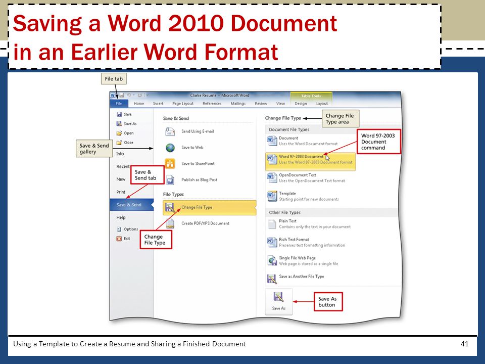 Saving a Word 2010 Document in an Earlier Word Format