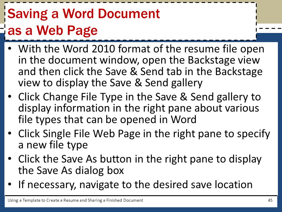 Saving a Word Document as a Web Page