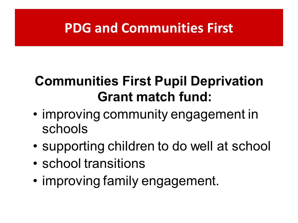 PDG and Communities First