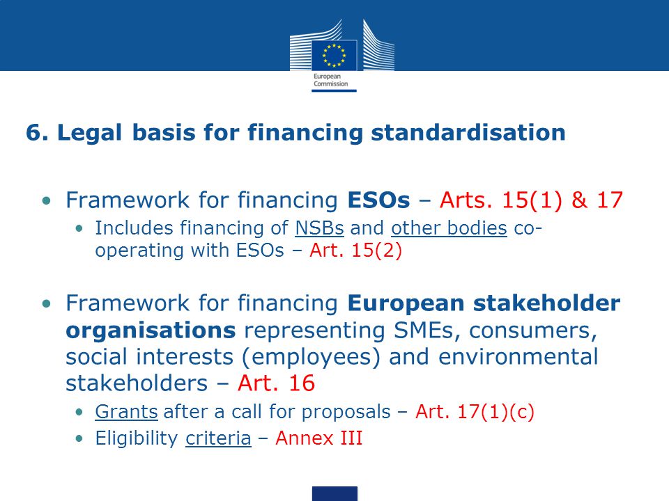 6. Legal basis for financing standardisation