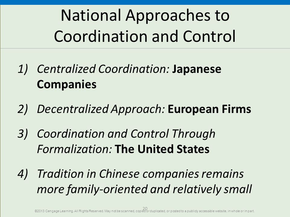 National Approaches to Coordination and Control