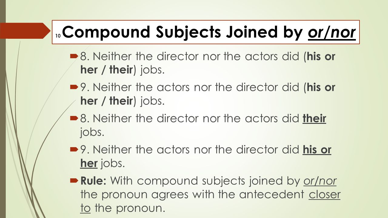 10 Compound Subjects Joined by or/nor
