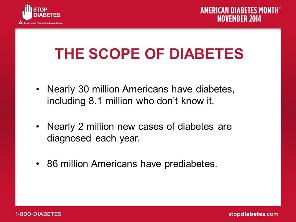 THE SCOPE OF DIABETES Nearly 30 million Americans have diabetes, including 8.1 million who don’t know it.