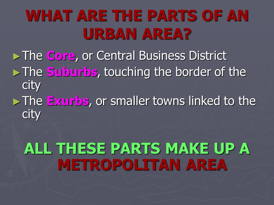 WHAT ARE THE PARTS OF AN URBAN AREA