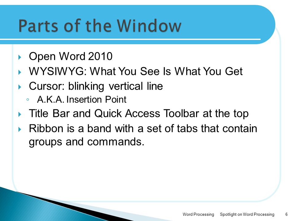 Parts of the Window Open Word 2010