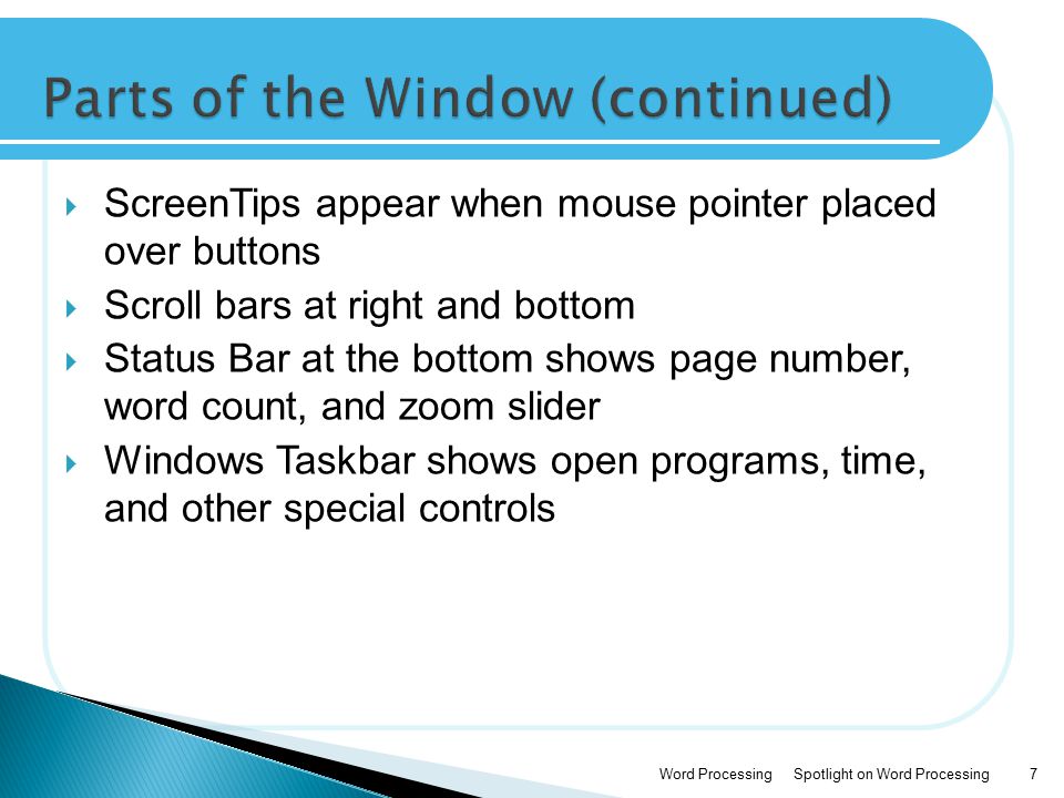 Parts of the Window (continued)