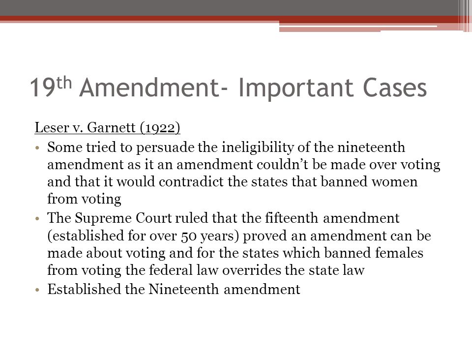 supreme court cases involving the 19th amendment