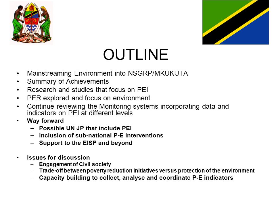 OUTLINE Mainstreaming Environment into NSGRP/MKUKUTA