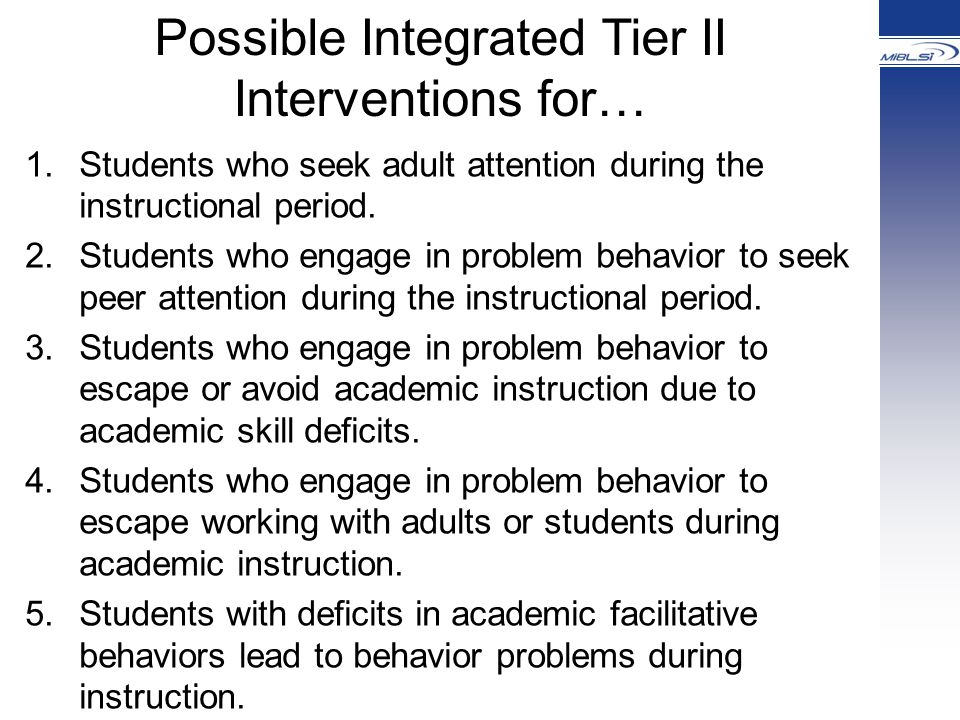 Possible Integrated Tier II Interventions for…