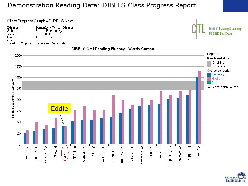Demonstration Reading Data: DIBELS Class Progress Report