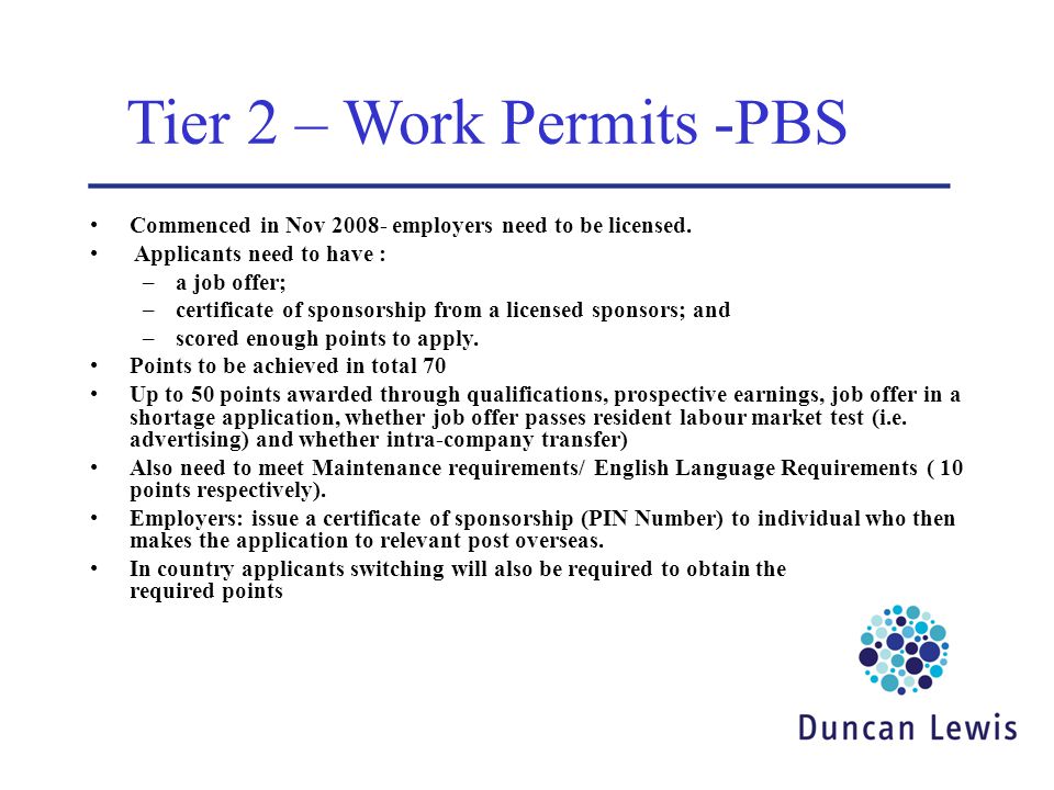 Tier 2 – Work Permits -PBS