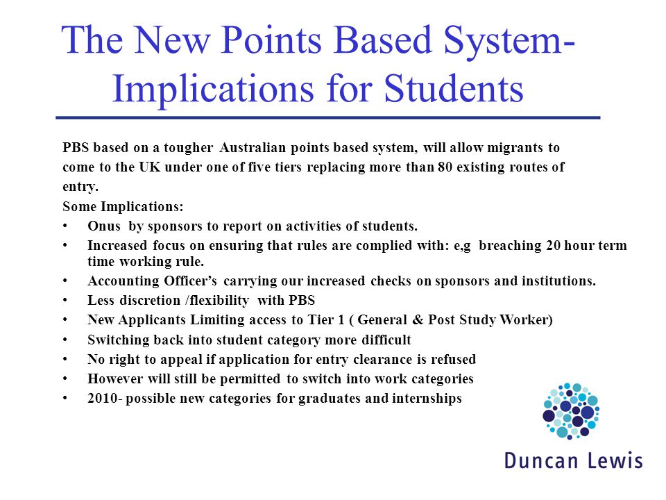 The New Points Based System- Implications for Students