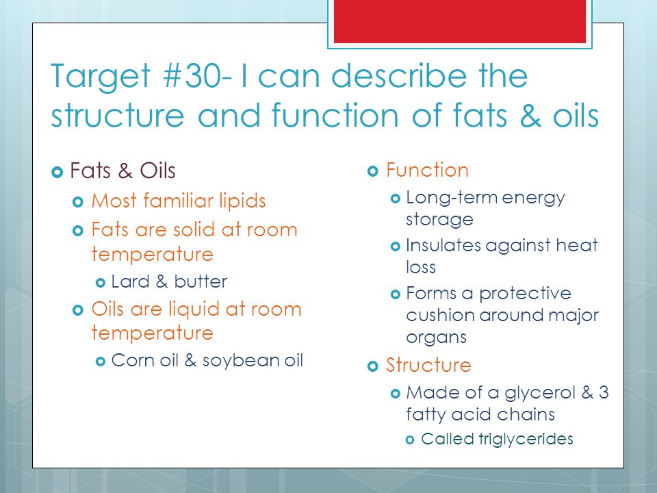 Target #30- I can describe the structure and function of fats & oils