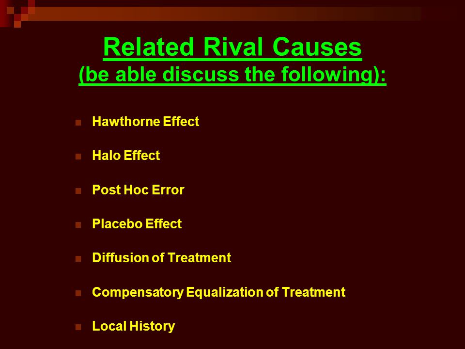 Related Rival Causes (be able discuss the following):