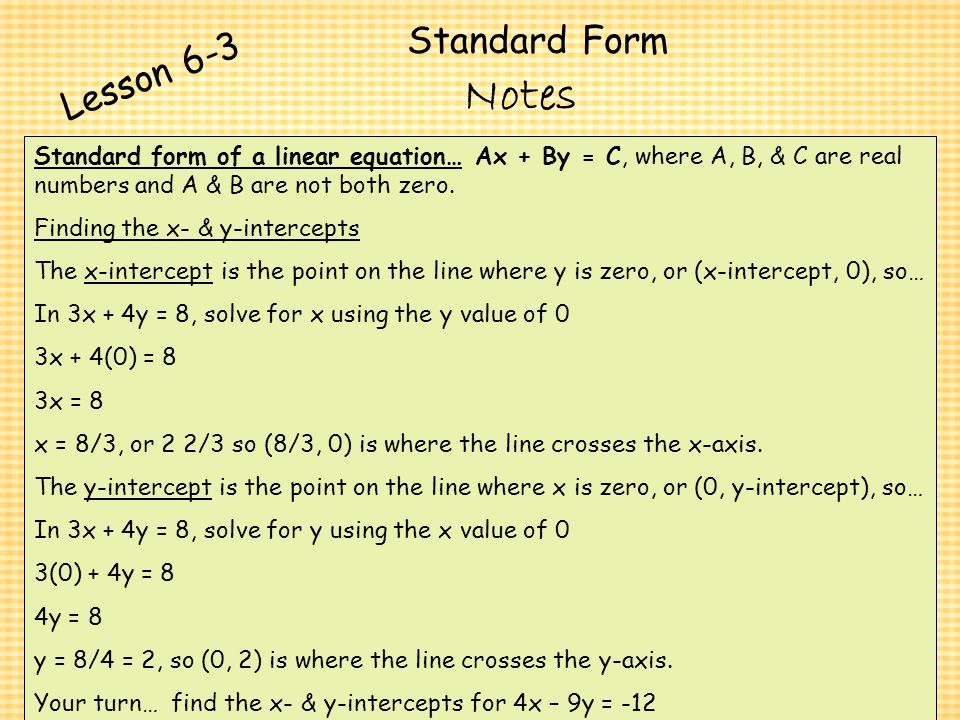 Notes Standard Form Lesson 6-3
