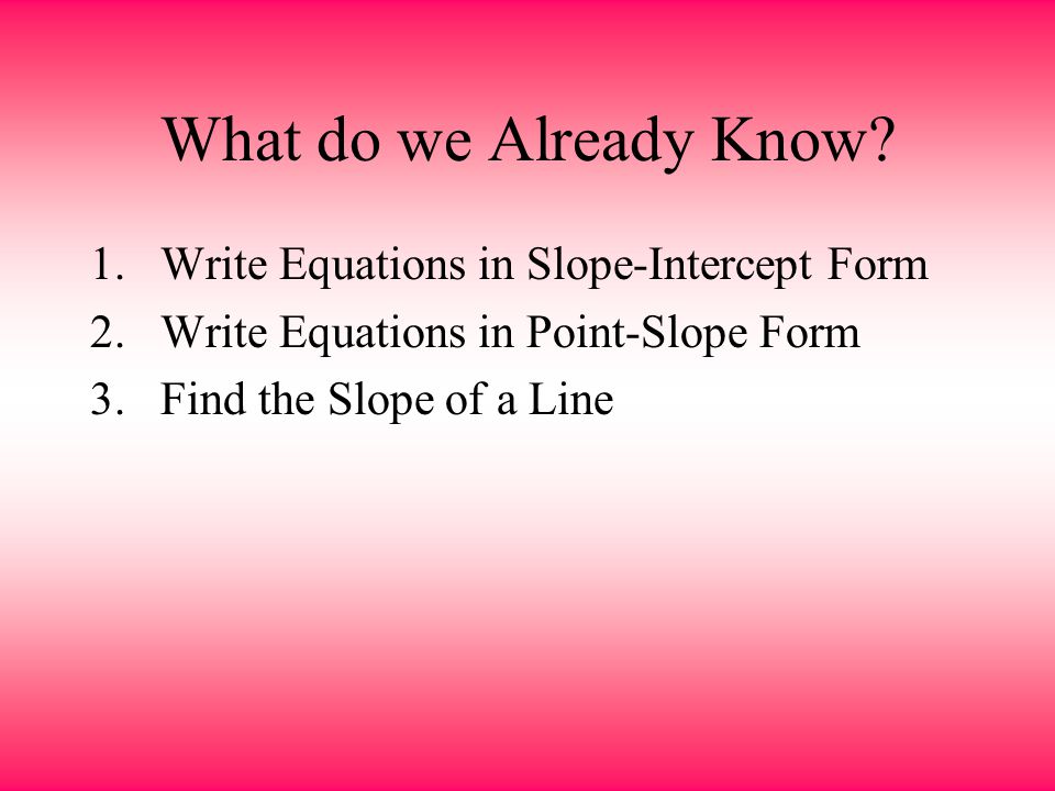 What do we Already Know Write Equations in Slope-Intercept Form