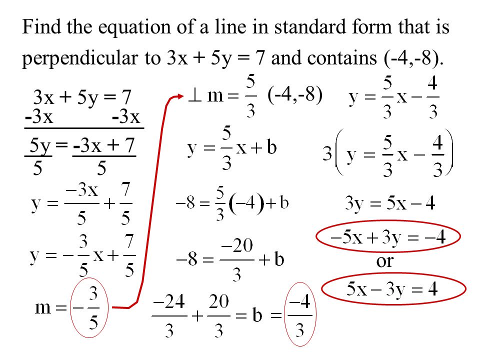 Find the equation of a line in standard form that is