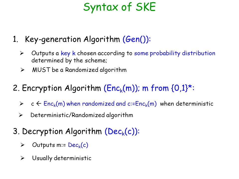 Syntax of SKE Key-generation Algorithm (Gen()):