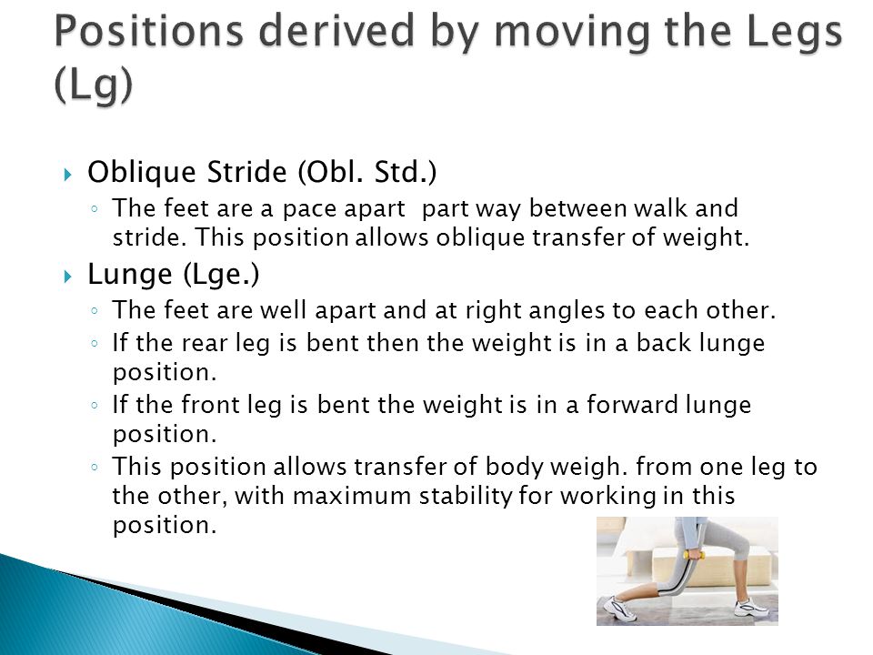 Positions derived by moving the Legs (Lg)