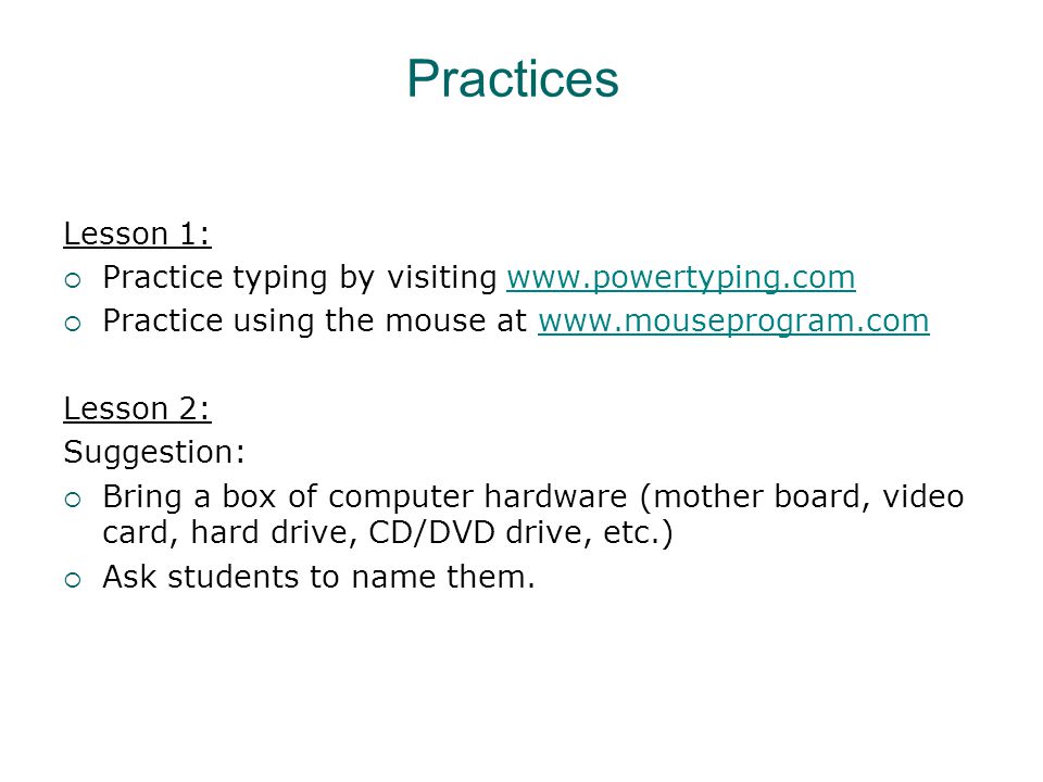 Practices Lesson 1: Practice typing by visiting