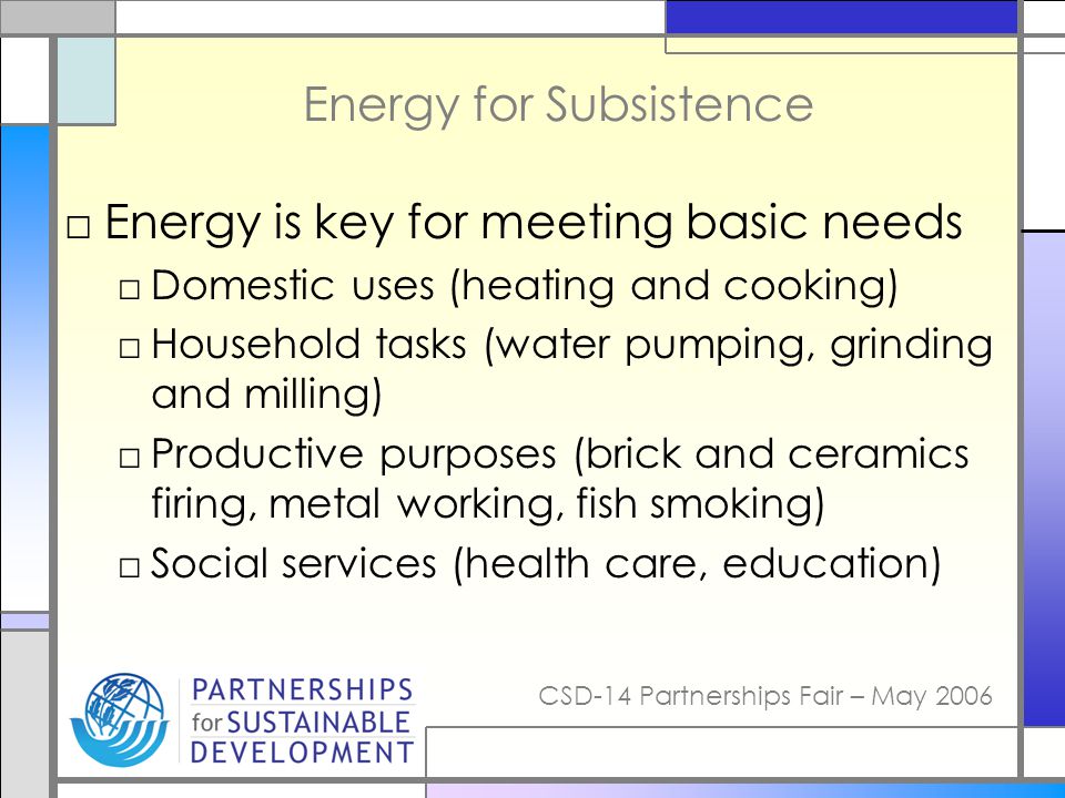 Energy for Subsistence