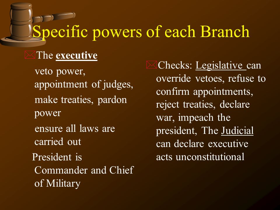 Specific powers of each Branch