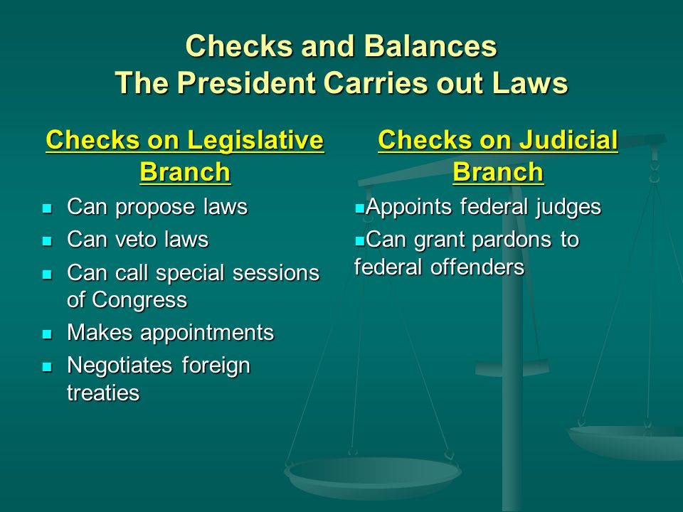 Checks and Balances The President Carries out Laws