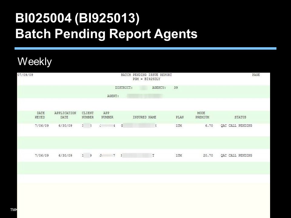 BI (BI925013) Batch Pending Report Agents