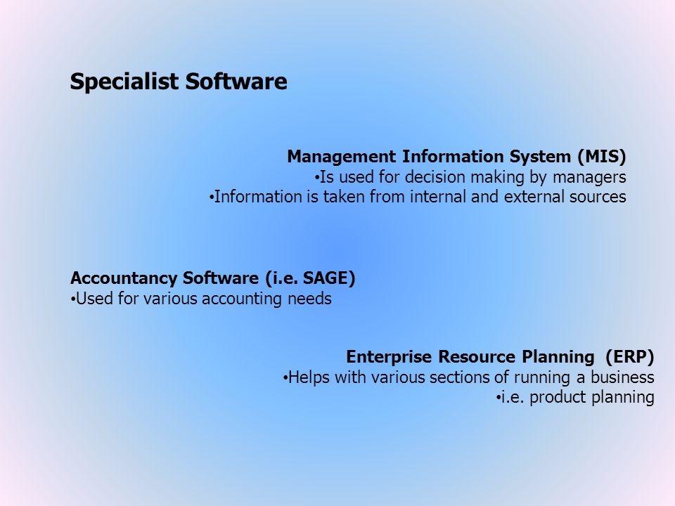 Specialist Software Management Information System (MIS)